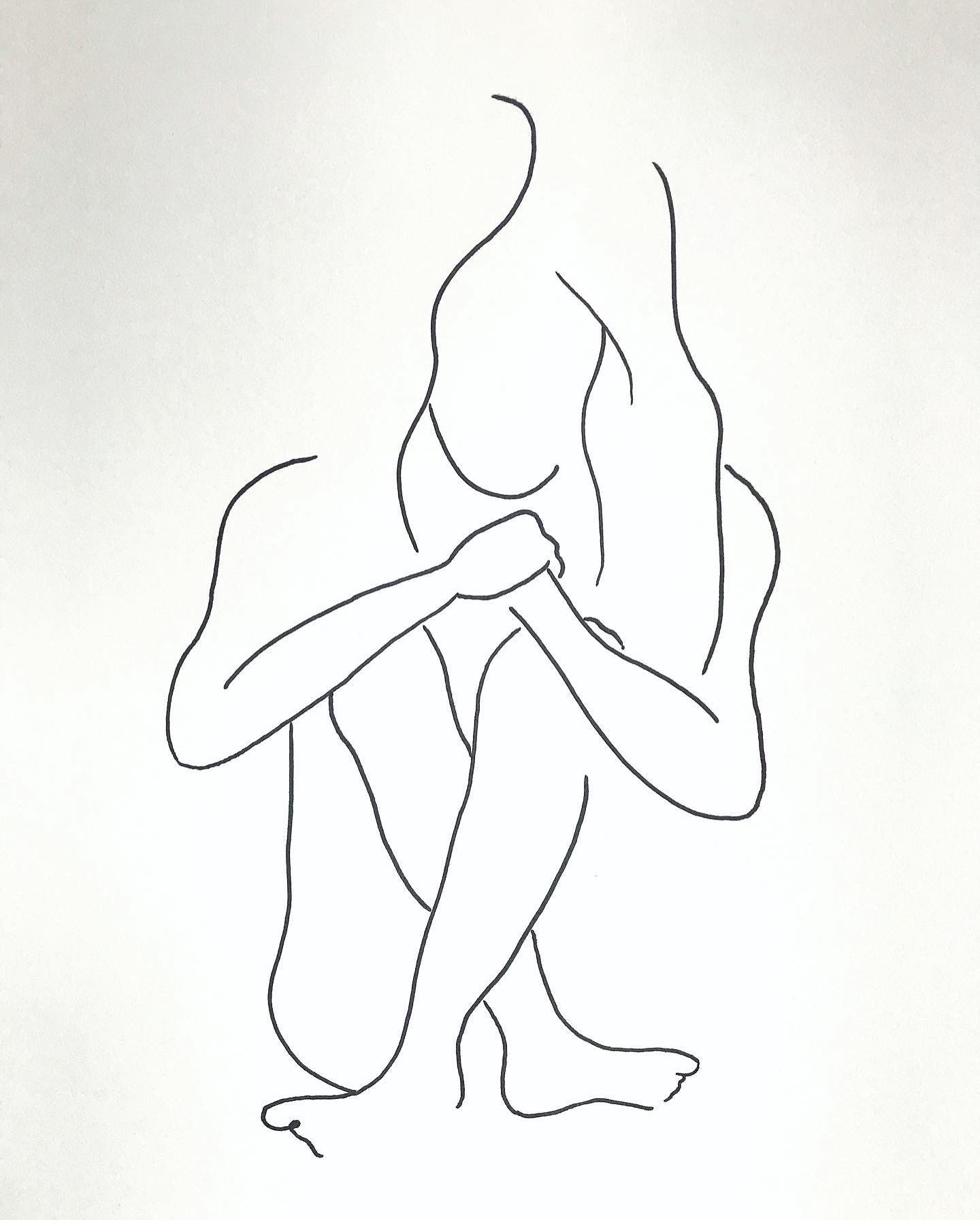 Single-line drawing of a seated figure